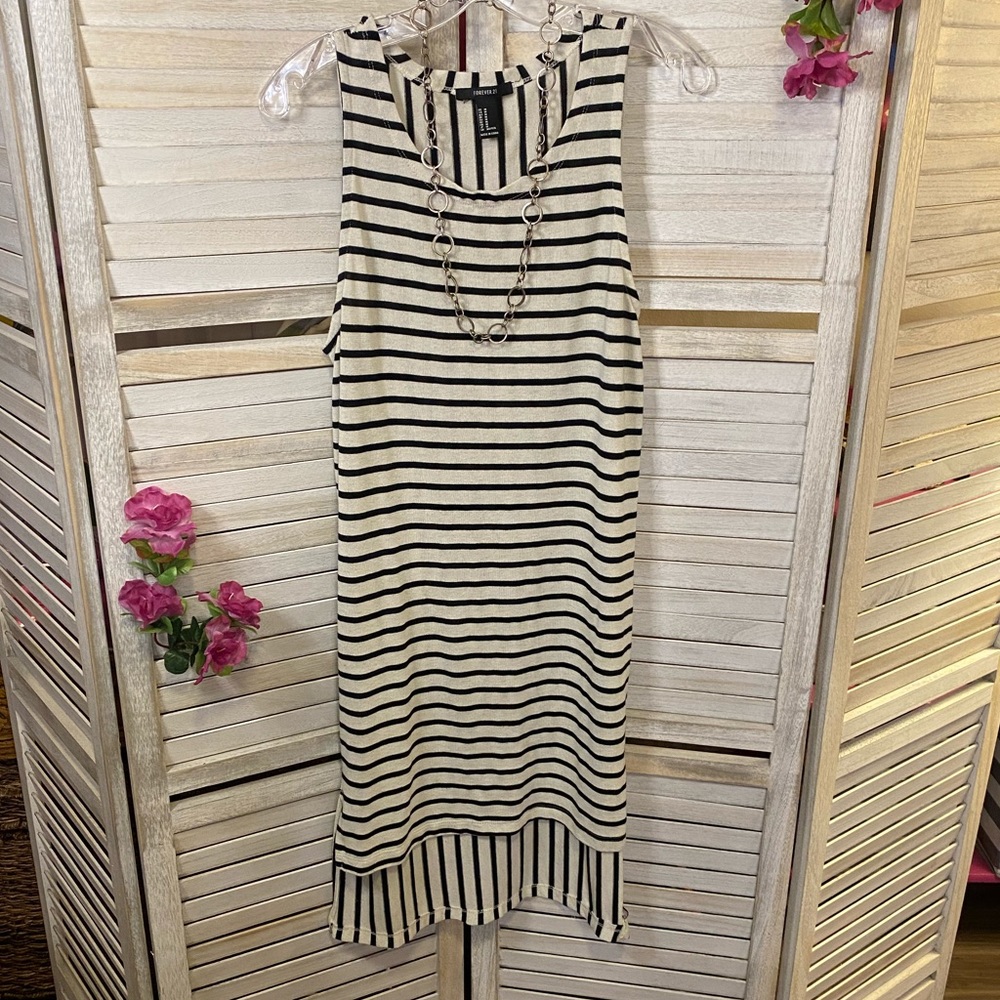 Creme & Black Striped Summer Tank Short Maxi Dress